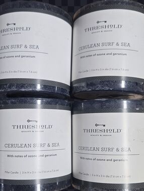Threshold Cerulean Surf & Sea Scented Pillar Candles - Navy Blue, White Labels